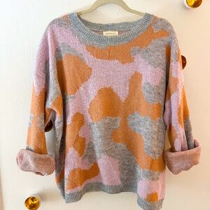 Primesa Pink & Orange Camo Sweater Size Small